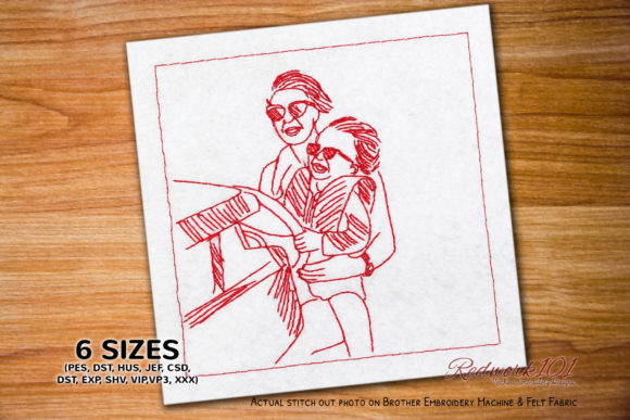 Mother and Son on Boat: Redwork Embroidery Review
